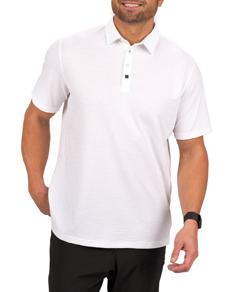 Men's White Textured Interlock Golf or Business Polo | Black