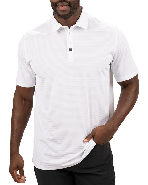 White On White Striped Jacquard Golf or Business Polo | Black