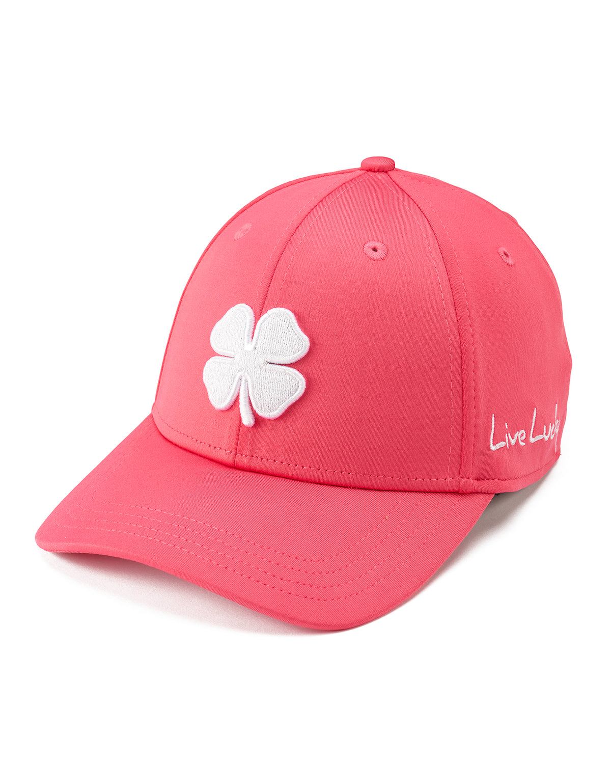 Unisex Bright Pink Fitted Hat with White Clover Icon | Black  display picture 1