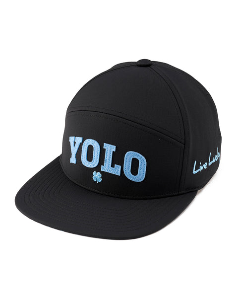 Black 5-Panel Breathable Hat with Flat Brim for Golf | Black Clover