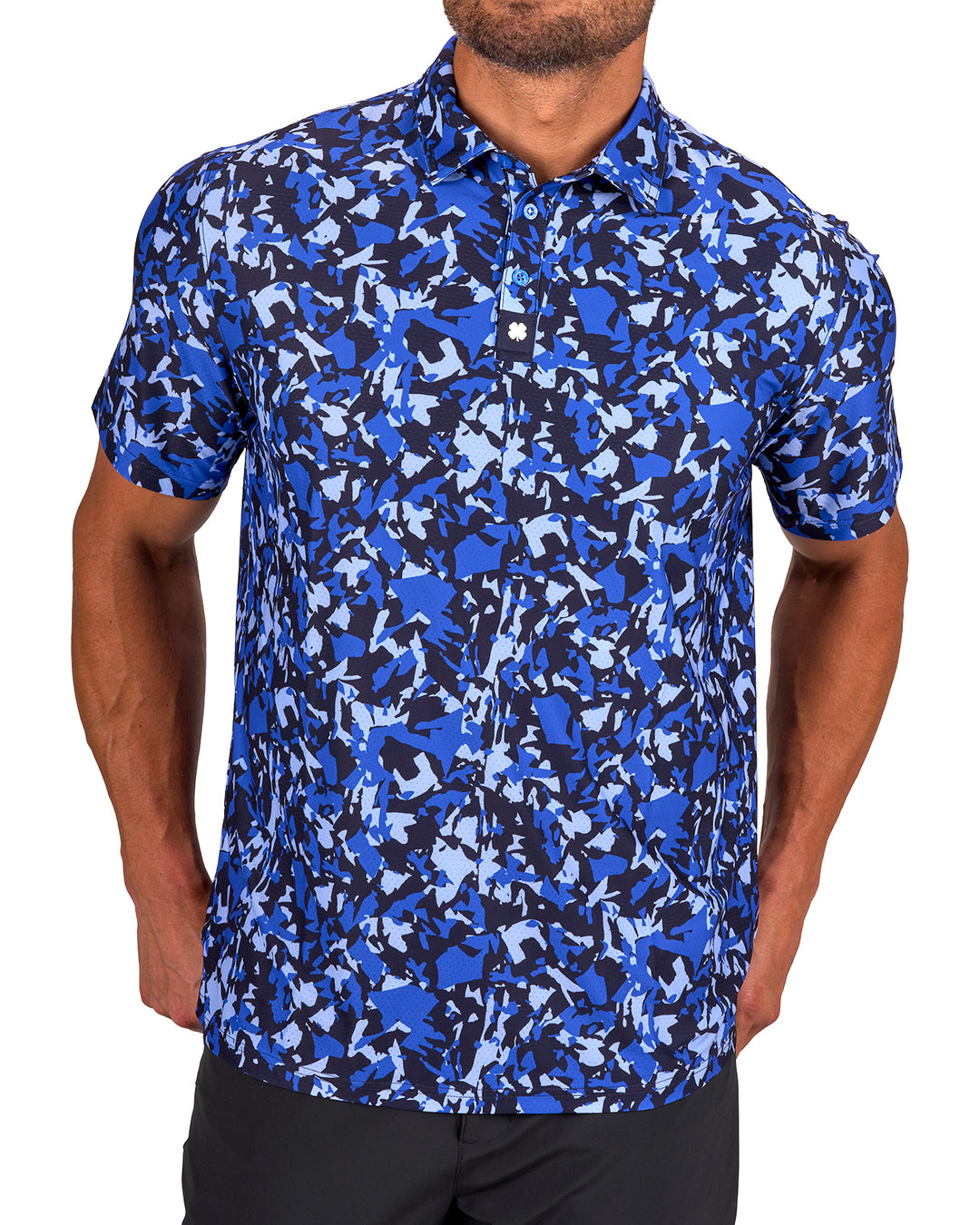 Black Clover Camo Mix Polo Men's Clothing Royal Blue : XL