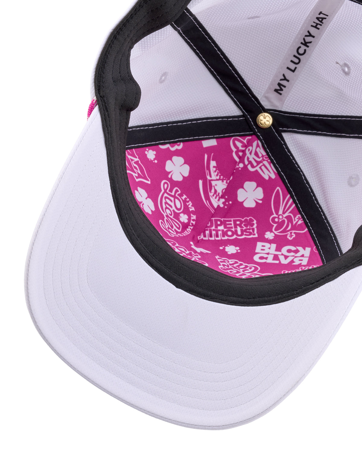 Unisex White Summer Rope Snapback Hat with Pink Clover Logo 