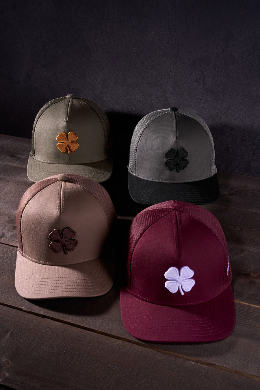 Brown Adjustable Hat with Mesh Back and Embroidered Clover – Black Clover