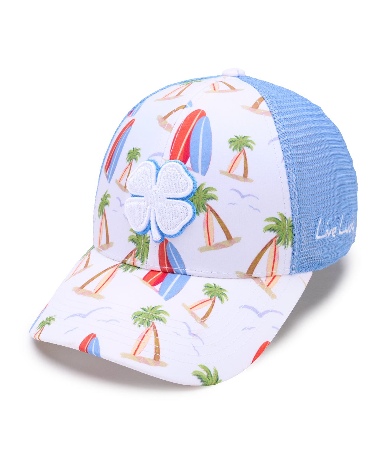 Luck 36 Unisex White and Blue Floral Print Tropical Trucker Hat – Black Clover