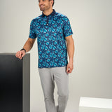 Morning Glory Polo - Men's Navy Patterned Polo