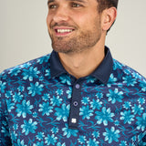 Morning Glory Polo - Men's Navy Patterned Polo