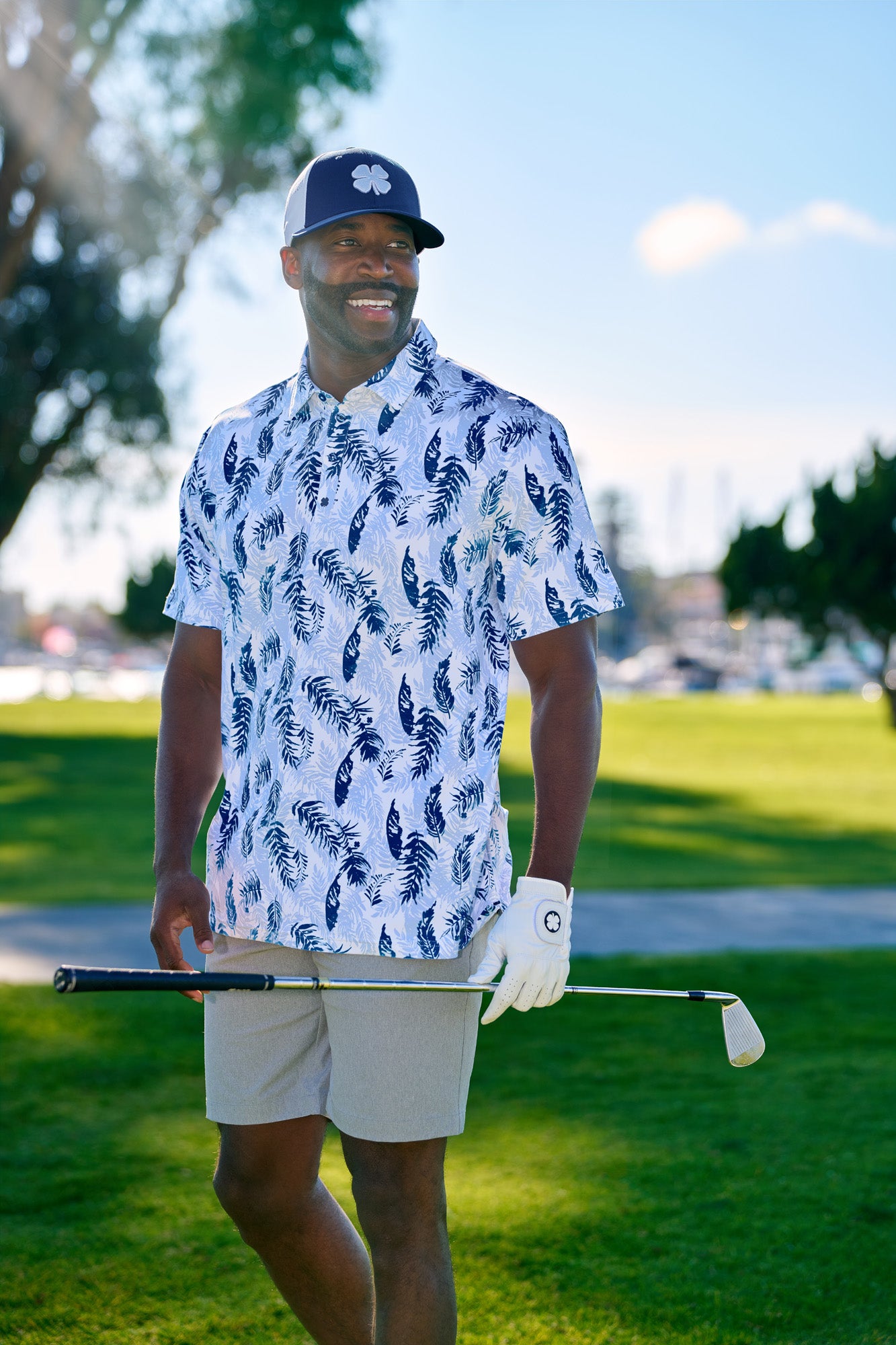 Blue and White Perforated Golf Hat with Clover – Black Clover