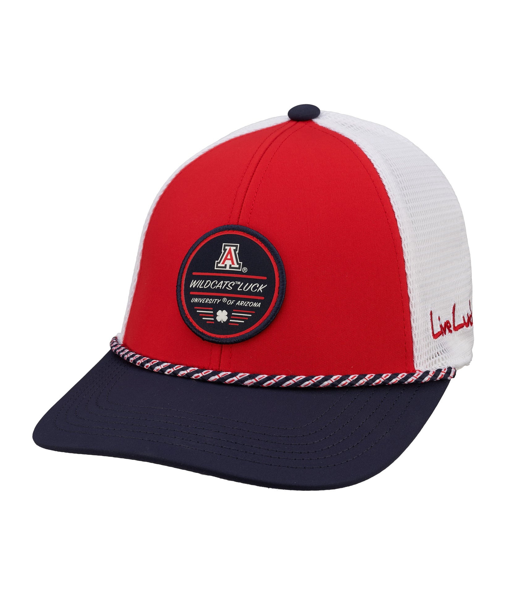 red and blue two tone rope hat from Black Clover featuring Arizona Wildcats logo