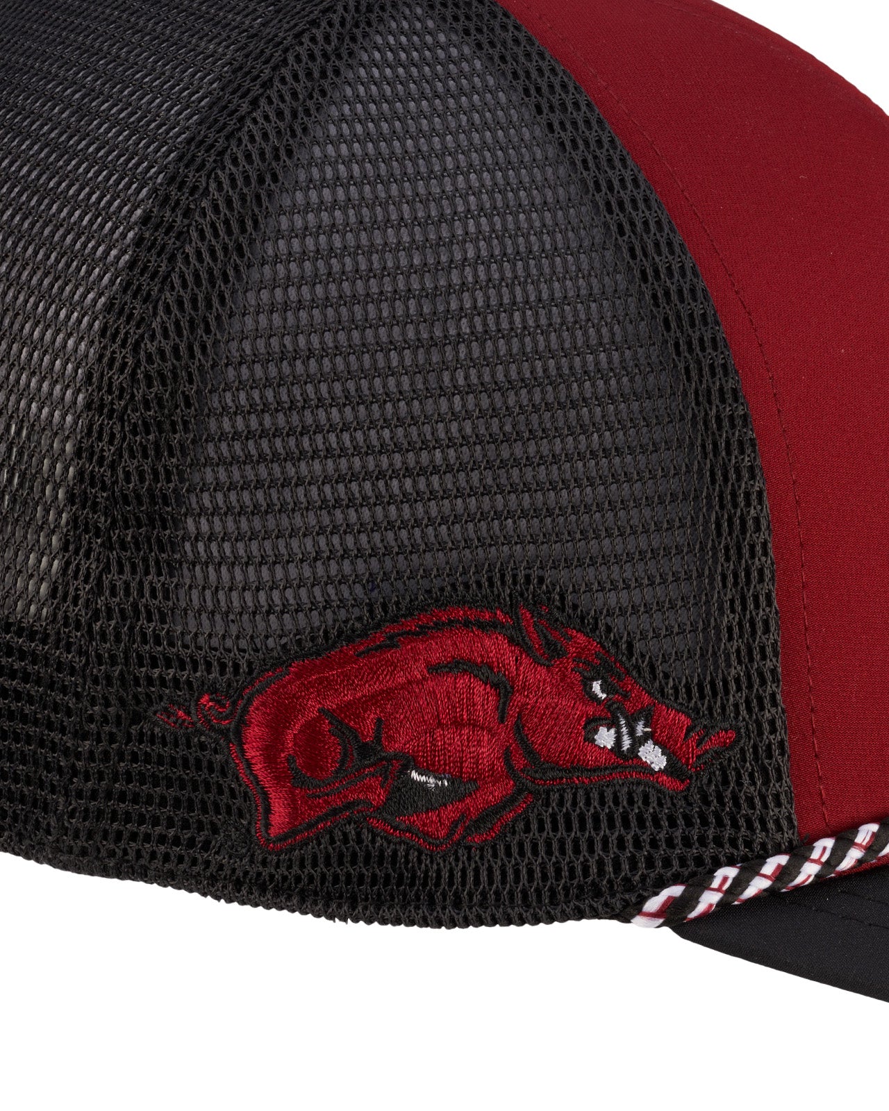 red and black rope with mesh back for University of Arkansas by Black Clover