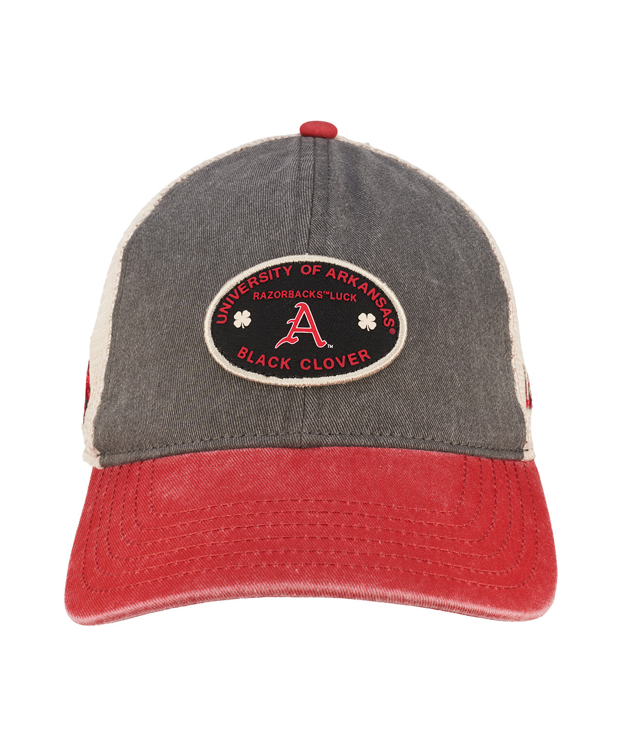 red and grey two tone vintage style hat for University of Arkansas by Black Clover