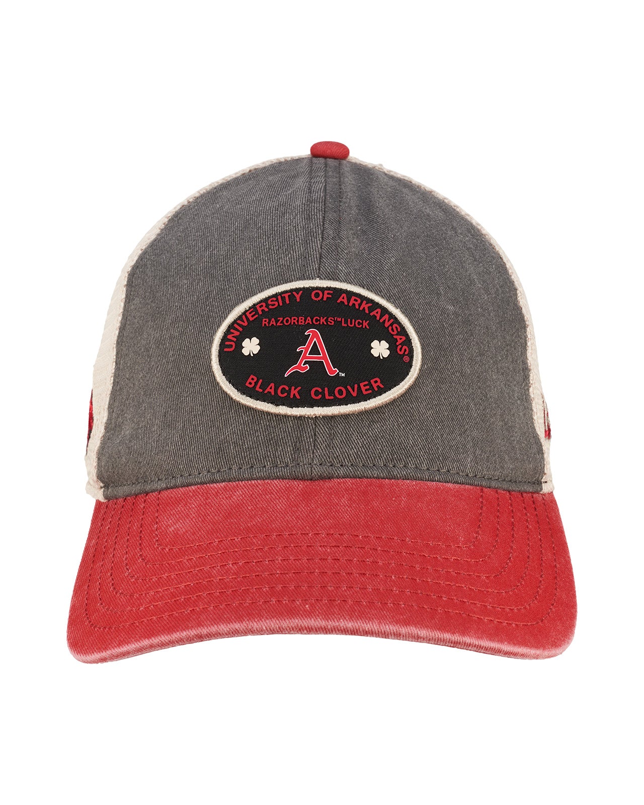 red and grey two tone vintage style hat for University of Arkansas by Black Clover