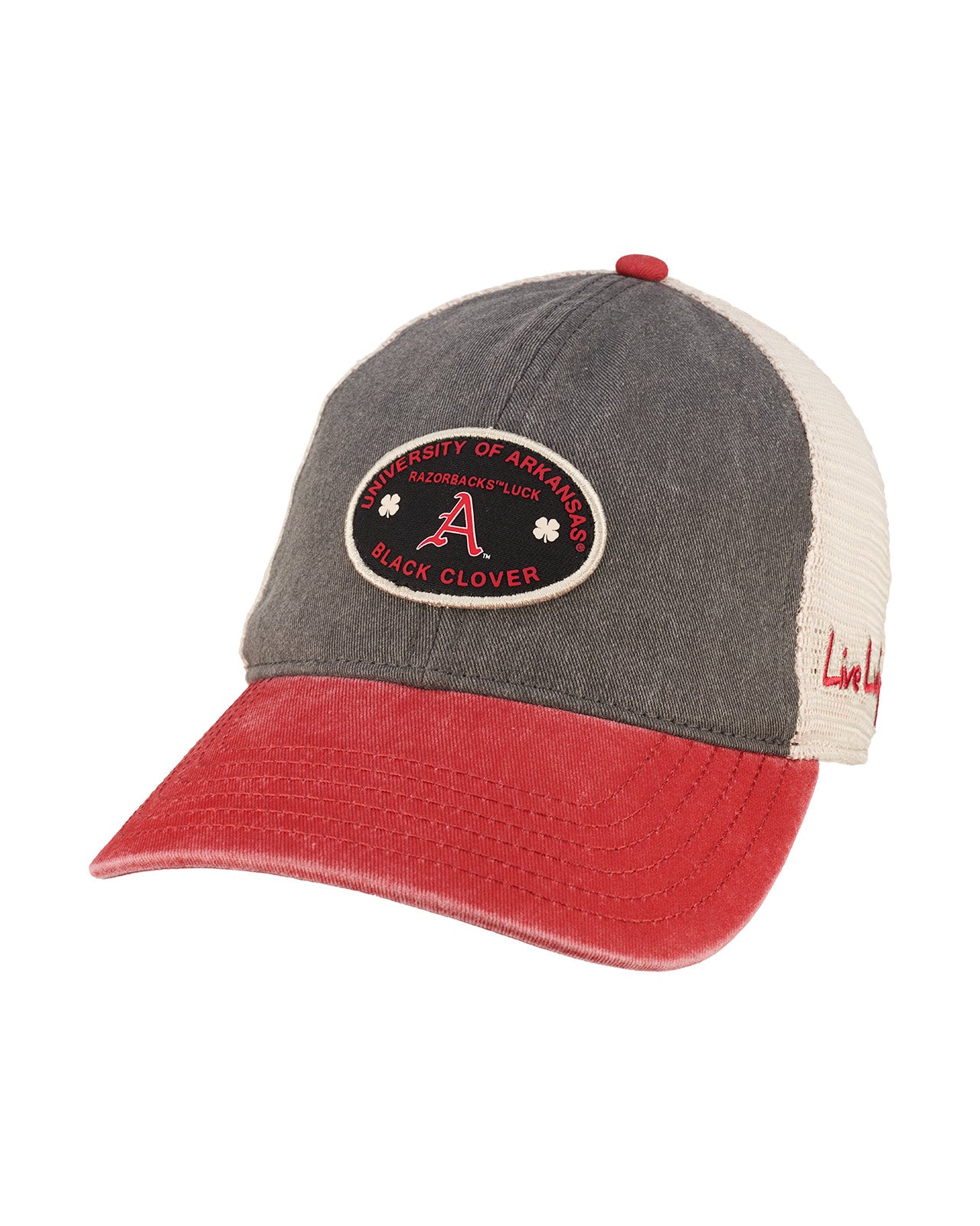 red and grey two tone vintage style hat for University of Arkansas by Black Clover