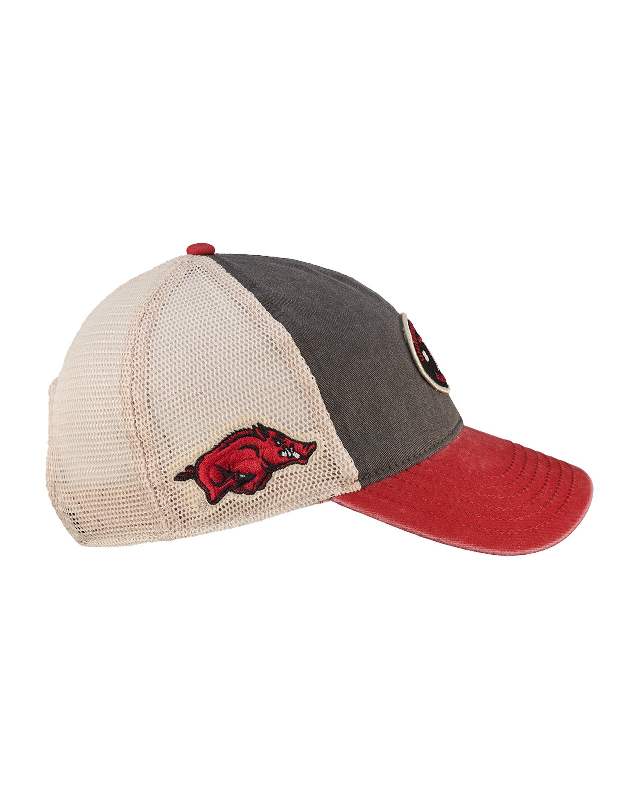 red and grey two tone vintage style hat for University of Arkansas by Black Clover