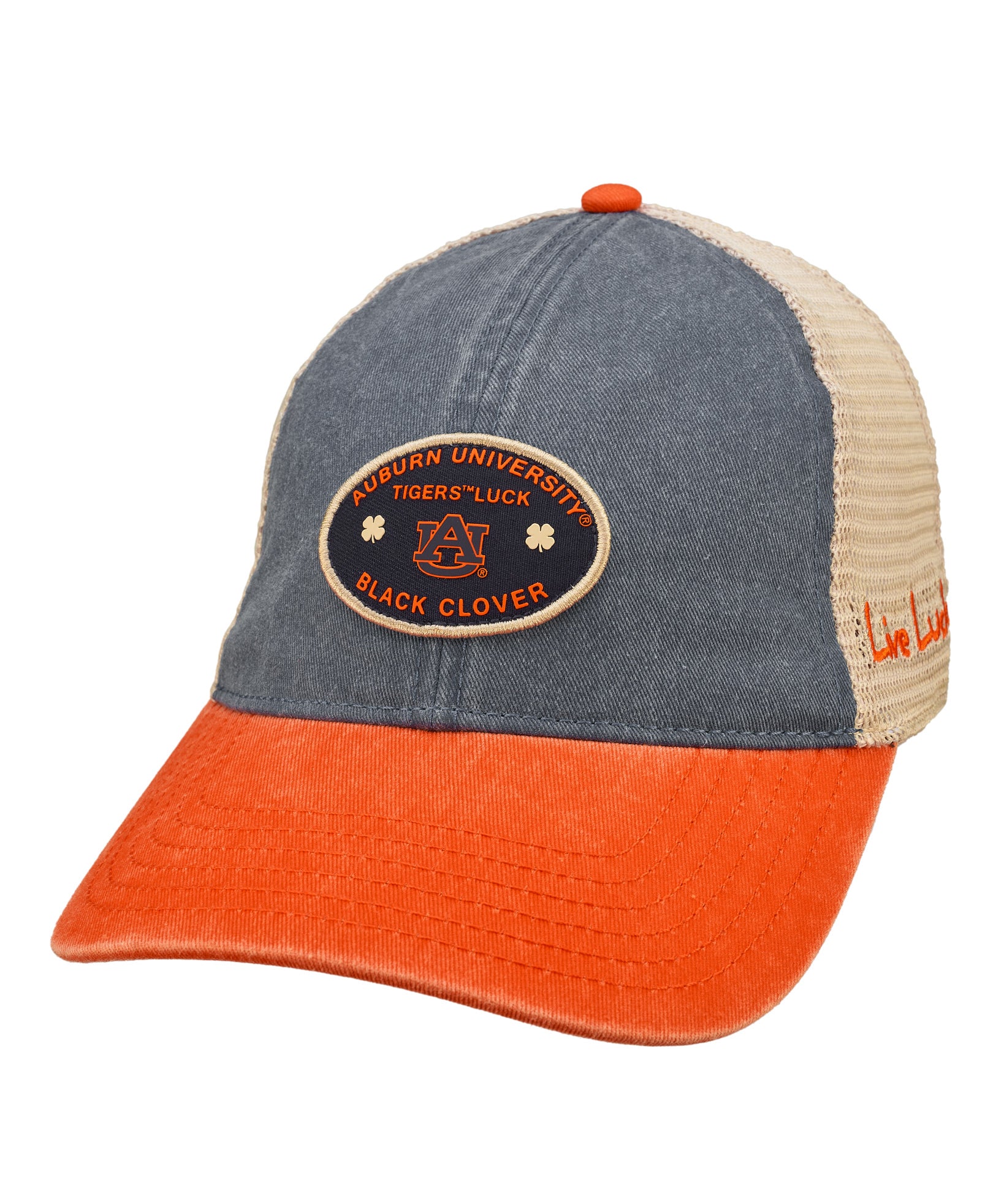 Blue and orange two tone vintage style hat from Black Clover featuring Auburn University logo