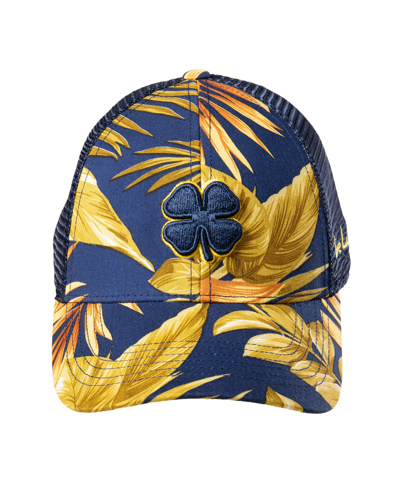 gold and blue tropical print hat from Black Clover