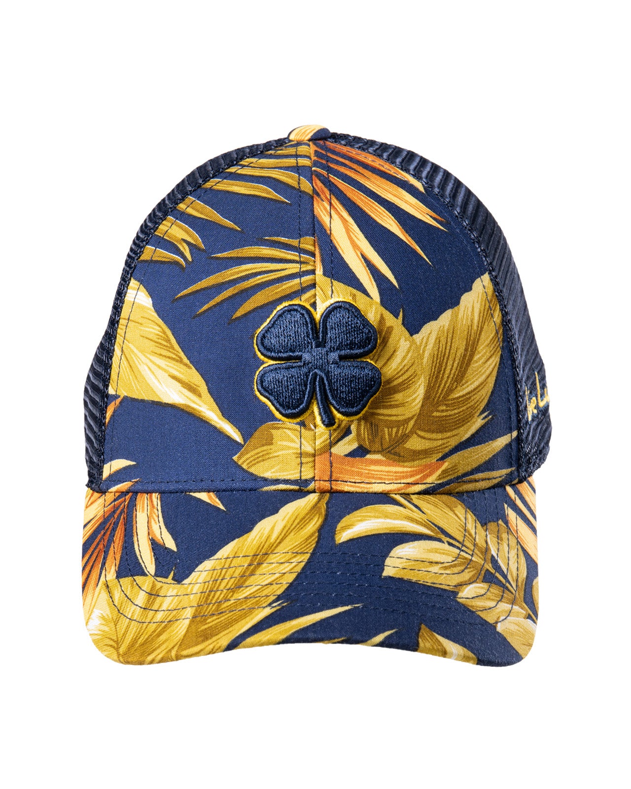 gold and blue tropical print hat from Black Clover