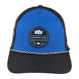 blue and black BYU hat from Black Clover featuring BYU Cougars Luck patch