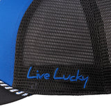 blue and black BYU hat from Black Clover featuring BYU Cougars Luck patch