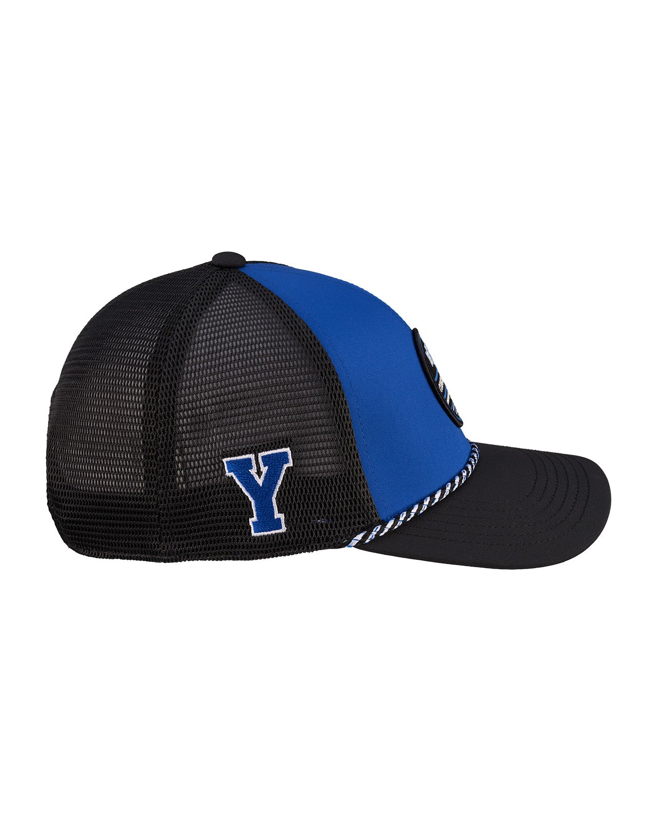 blue and black BYU hat from Black Clover featuring BYU Cougars Luck patch