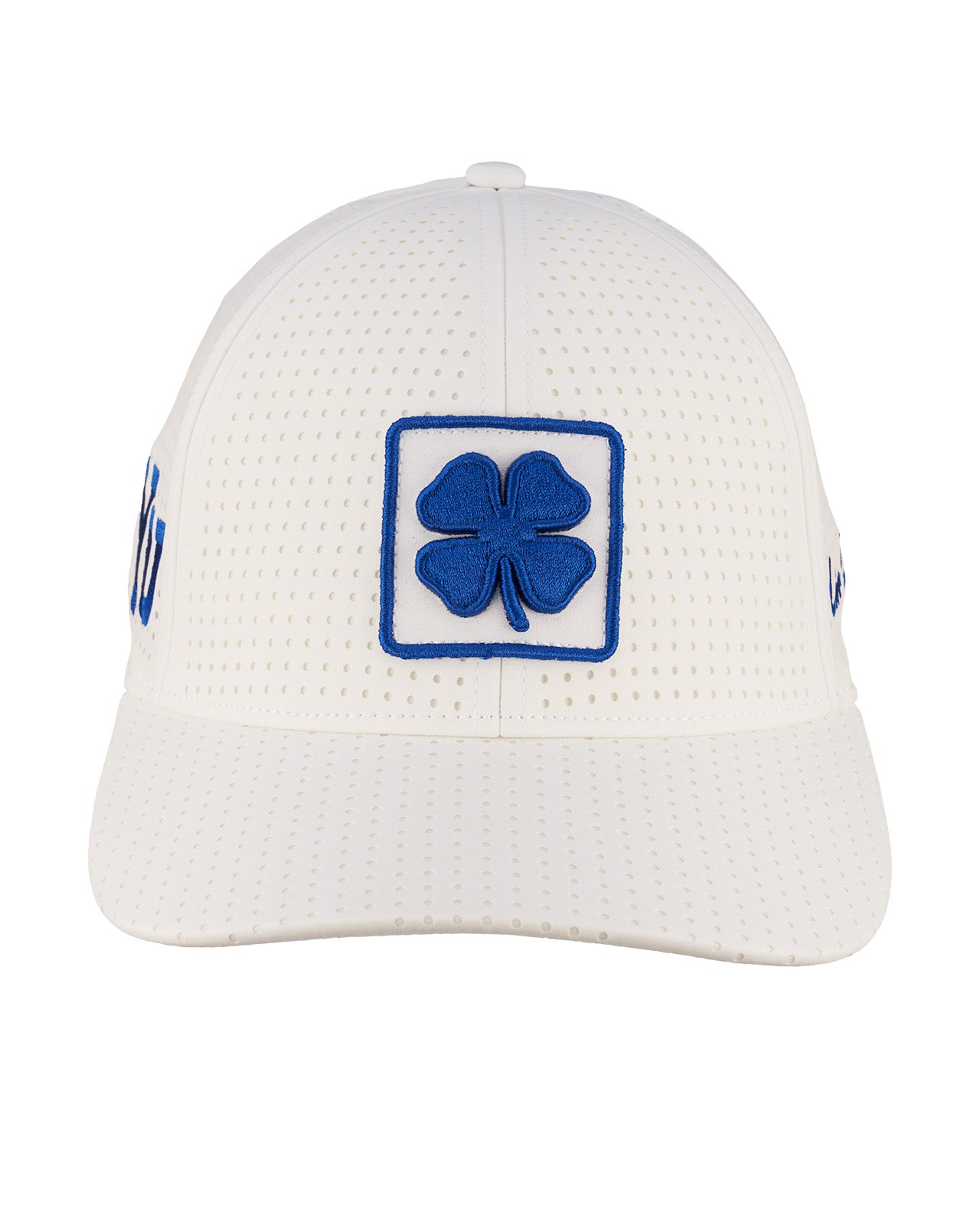 perforated white hat from Black Clover featuring blue BYU patch