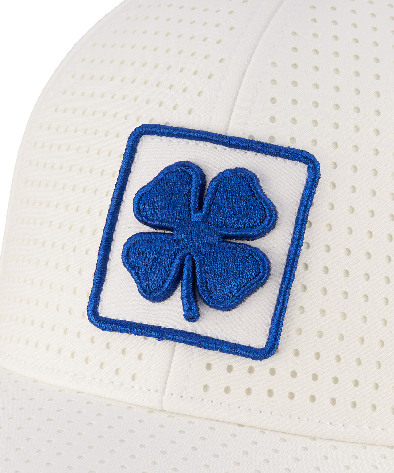 perforated white hat from Black Clover featuring blue BYU patch