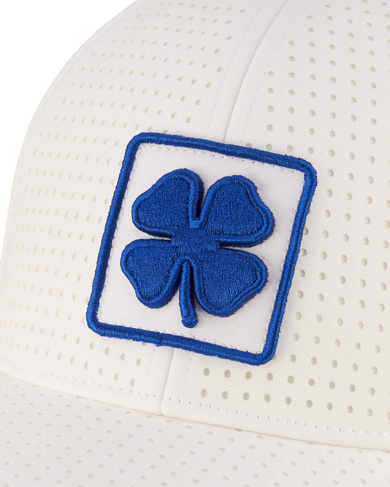 perforated white hat from Black Clover featuring blue BYU patch