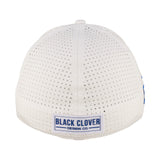 perforated white hat from Black Clover featuring blue BYU patch