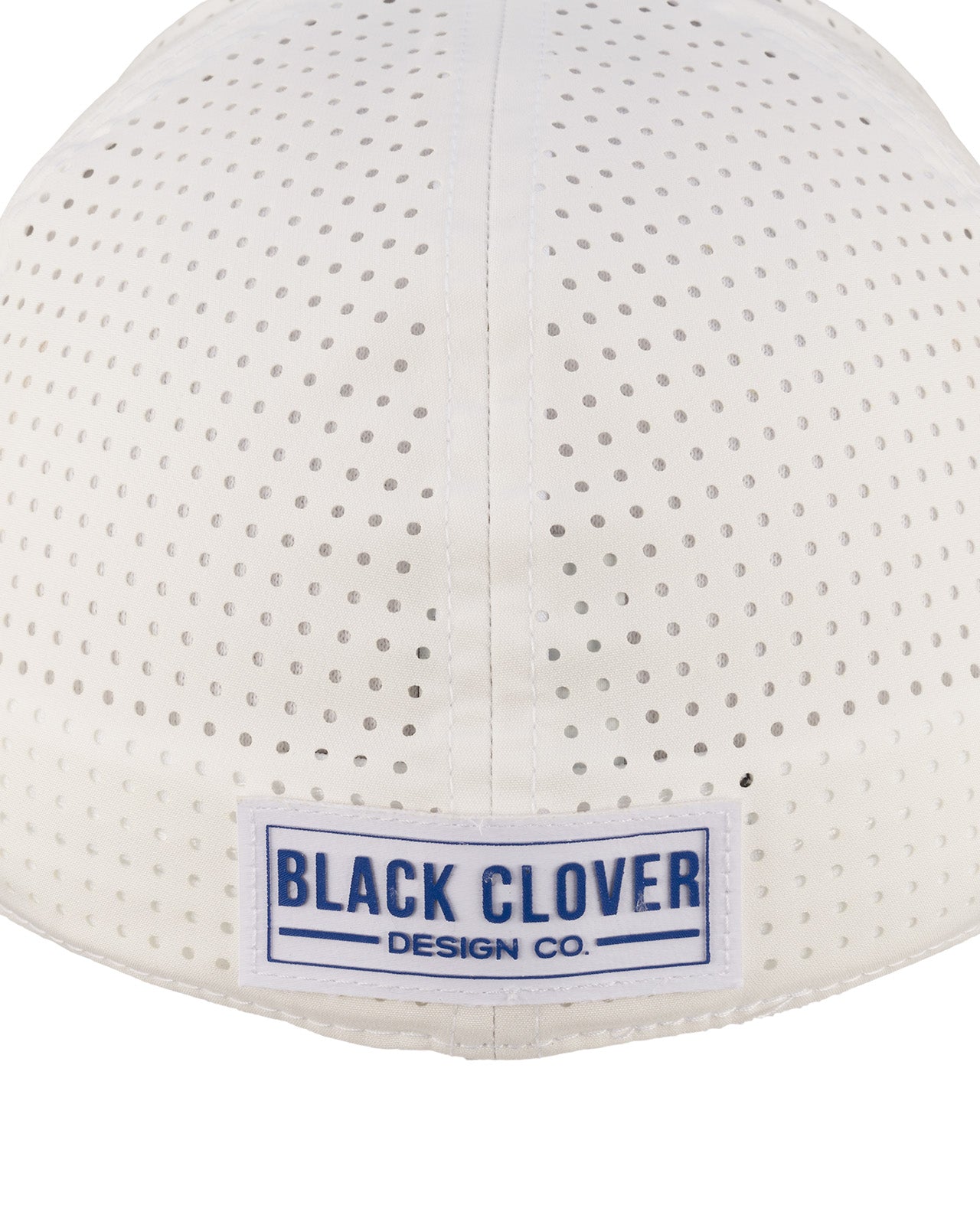 perforated white hat from Black Clover featuring blue BYU patch