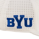 perforated white hat from Black Clover featuring blue BYU patch