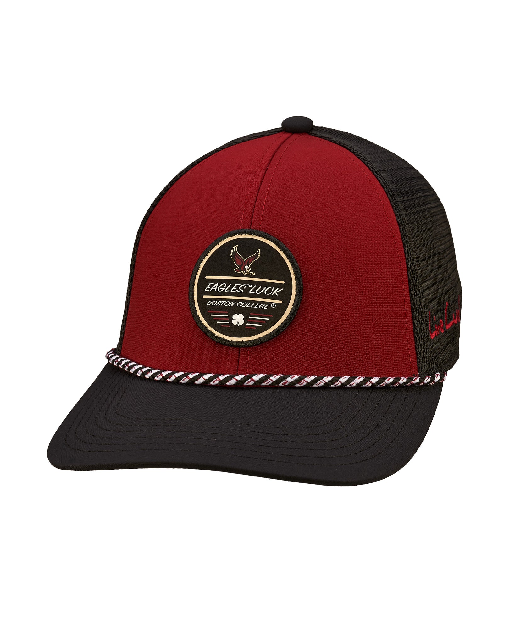 red and black two tone rope hat from Black Clover featuring Boston College Eagles logo