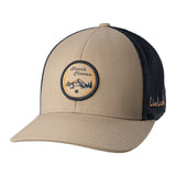 Brown hat with patch depicting Utah's cottonwood mountains