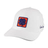 perforated white hat by Black Clover for the Clemson University Tigers featuring their patch in purple and orange