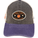 purple and grey two tone vintage style hat from Black Clover featuring patch for Clemson University Tigers patch