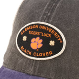 purple and grey two tone vintage style hat from Black Clover featuring patch for Clemson University Tigers patch