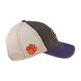 purple and grey two tone vintage style hat from Black Clover featuring patch for Clemson University Tigers patch