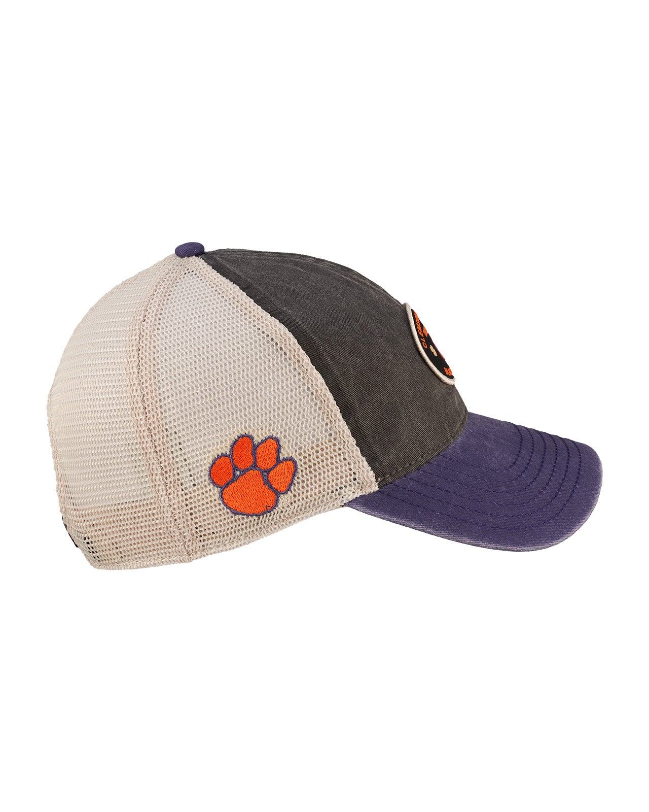 purple and grey two tone vintage style hat from Black Clover featuring patch for Clemson University Tigers patch