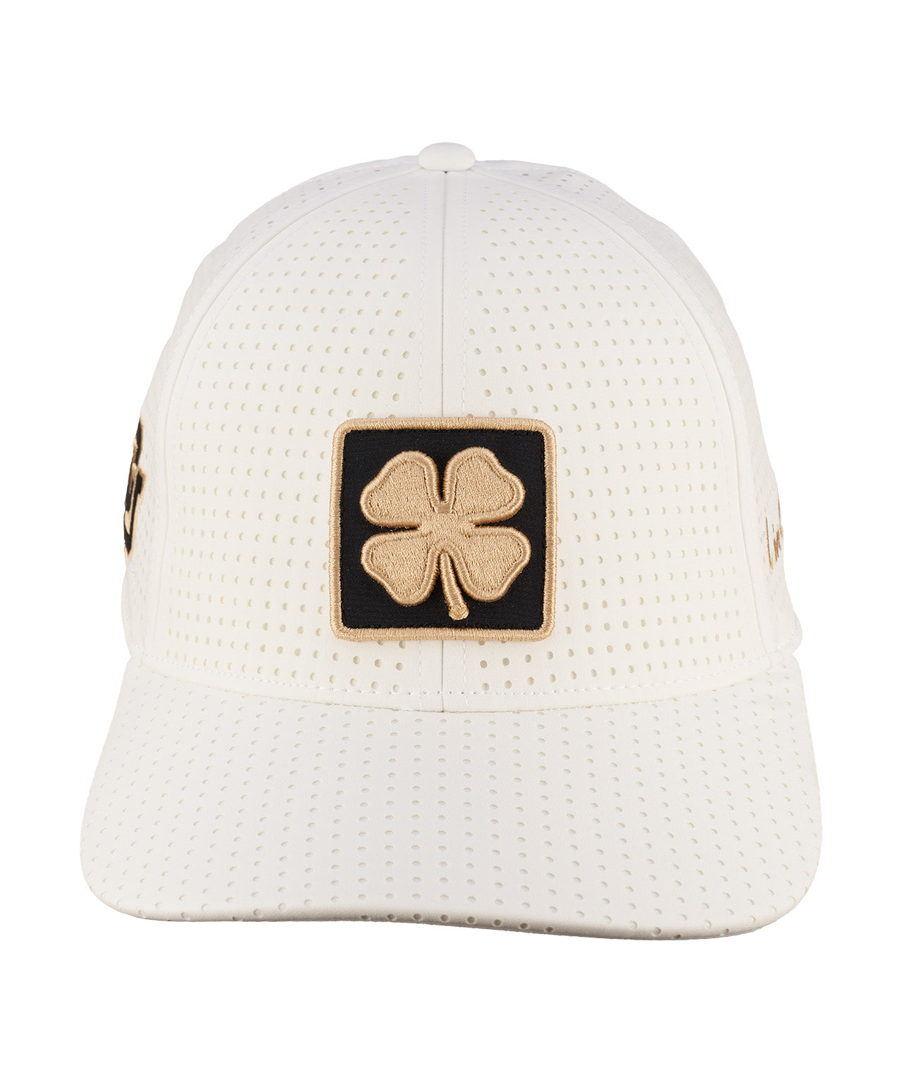 perforated white hat from Black Clover featuring the Colorado University Buffs patch in gold and black