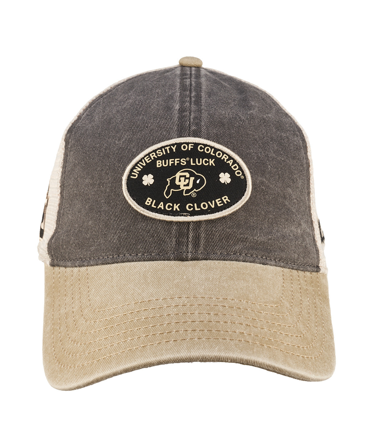 Tan and brown two tone vintage style hat from Black Clover featuring University of Colorado Buffs patch