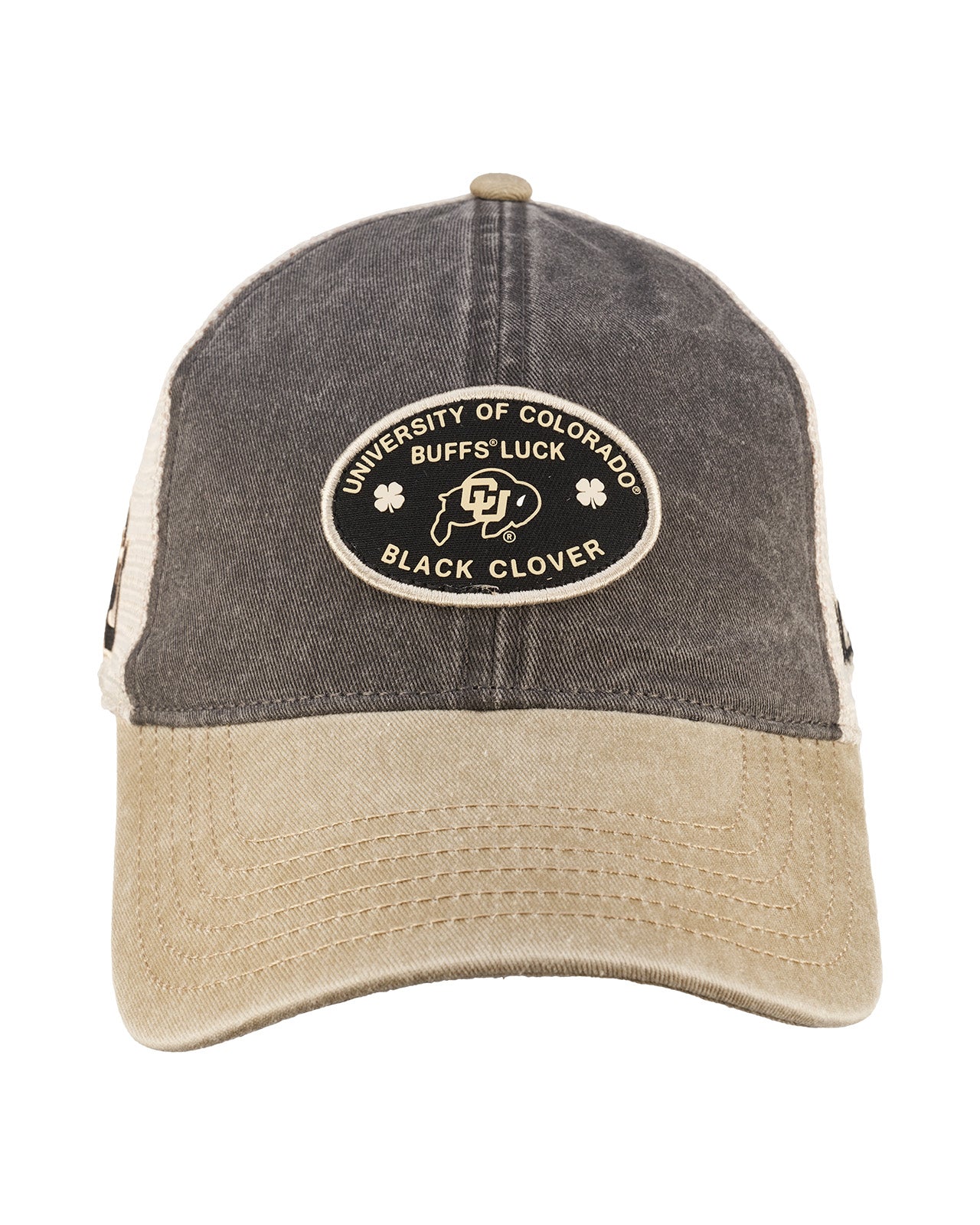 Tan and brown two tone vintage style hat from Black Clover featuring University of Colorado Buffs patch