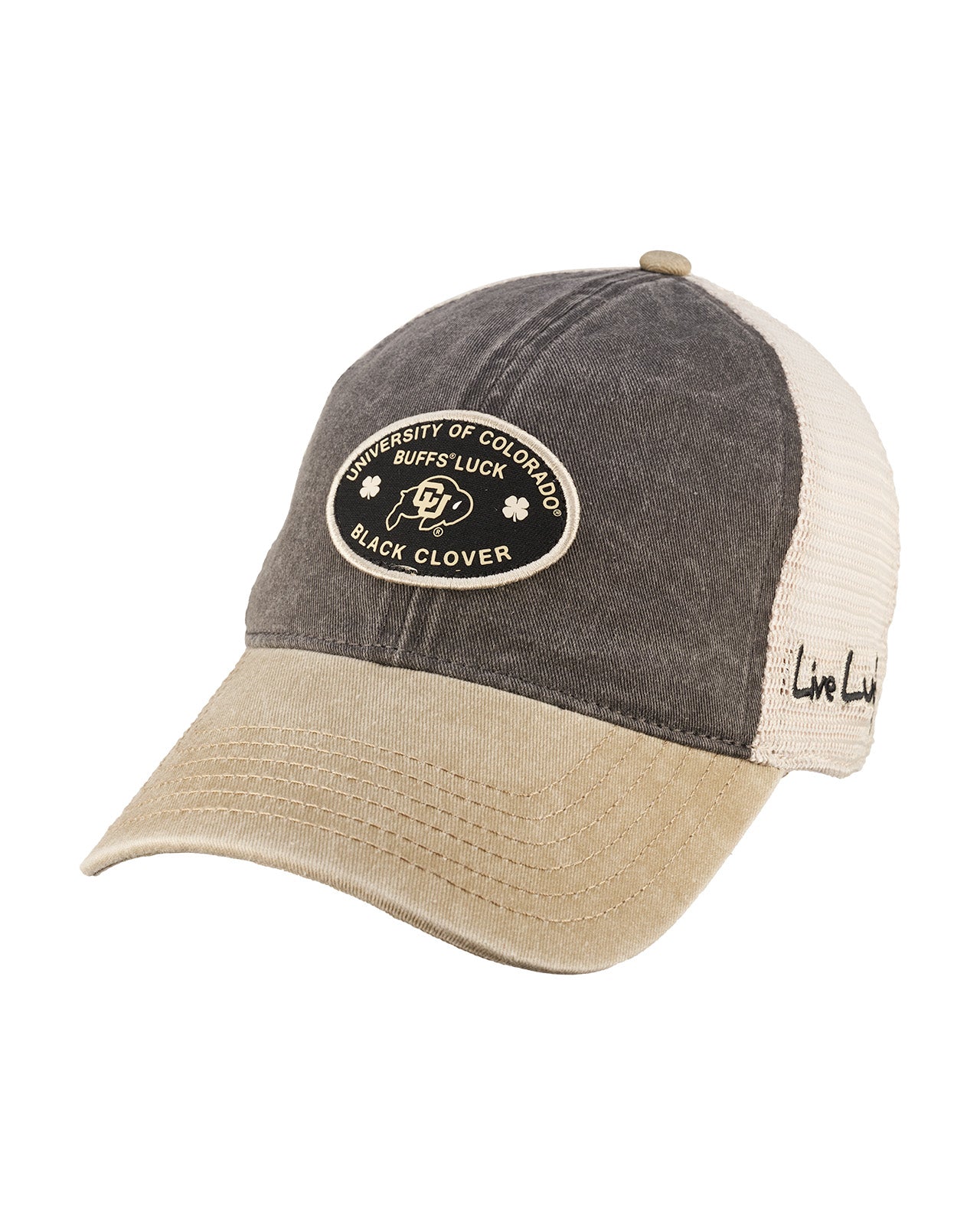 Tan and brown two tone vintage style hat from Black Clover featuring University of Colorado Buffs patch