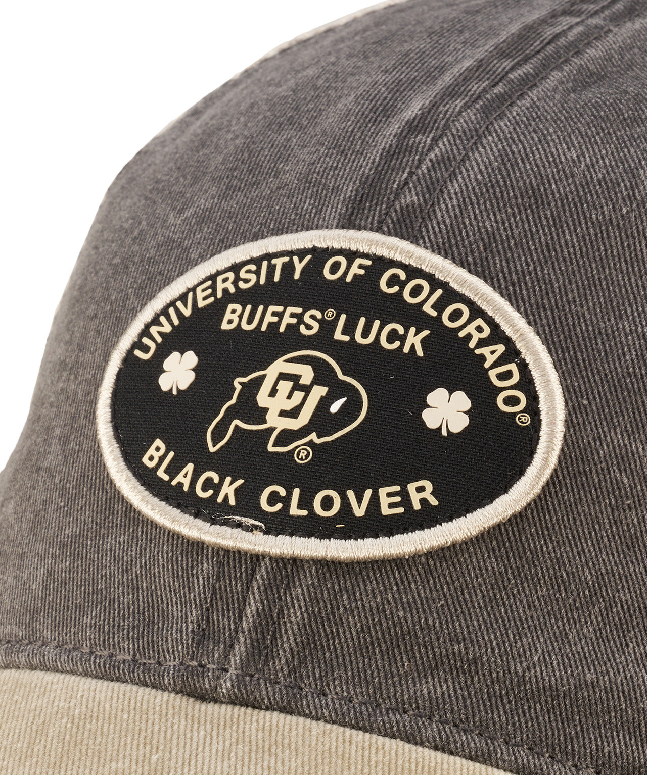 Tan and brown two tone vintage style hat from Black Clover featuring University of Colorado Buffs patch