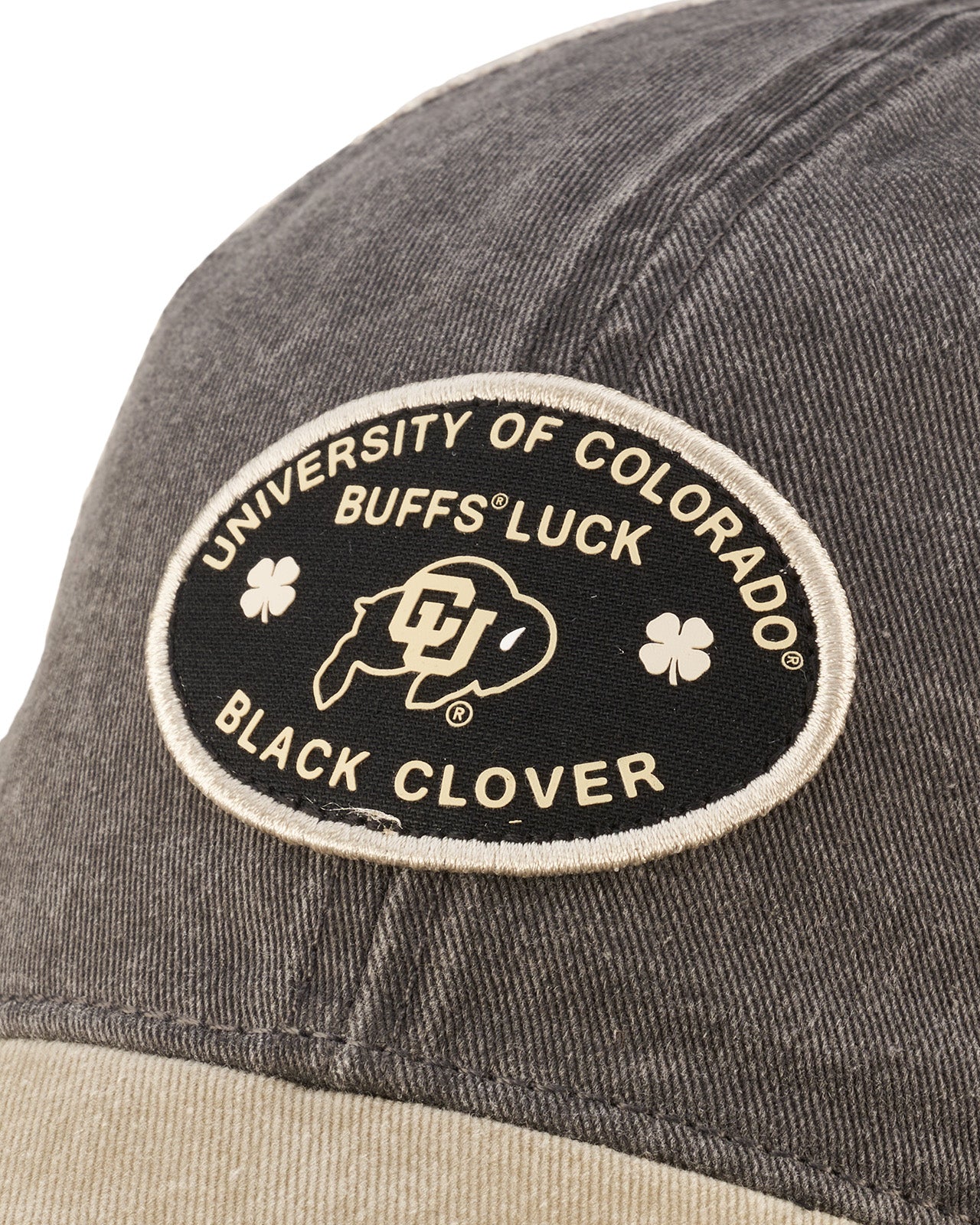 Tan and brown two tone vintage style hat from Black Clover featuring University of Colorado Buffs patch