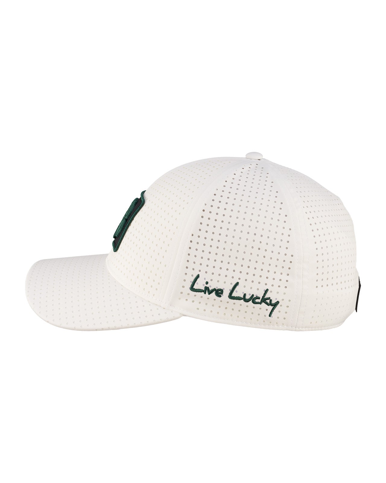 Perforated white hat from Black Clover featuring Colorado State patch in Green