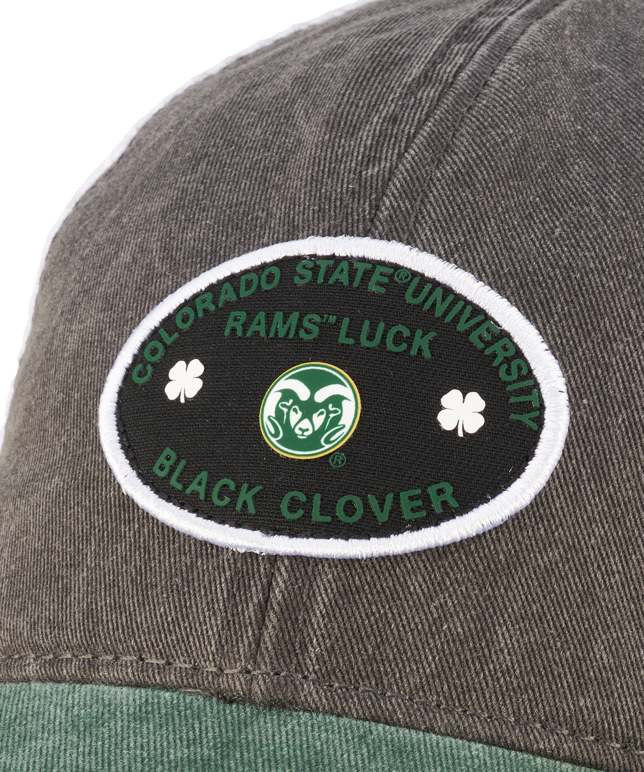 green and grey two tone vintage style hat from Black Clover featuring Colorado State University Rams patch