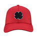 Bold, red hat from Black Clover featuring premium style and craftmanship. It features an embroidered black clover icon, and the words "Live Lucky" on the side.