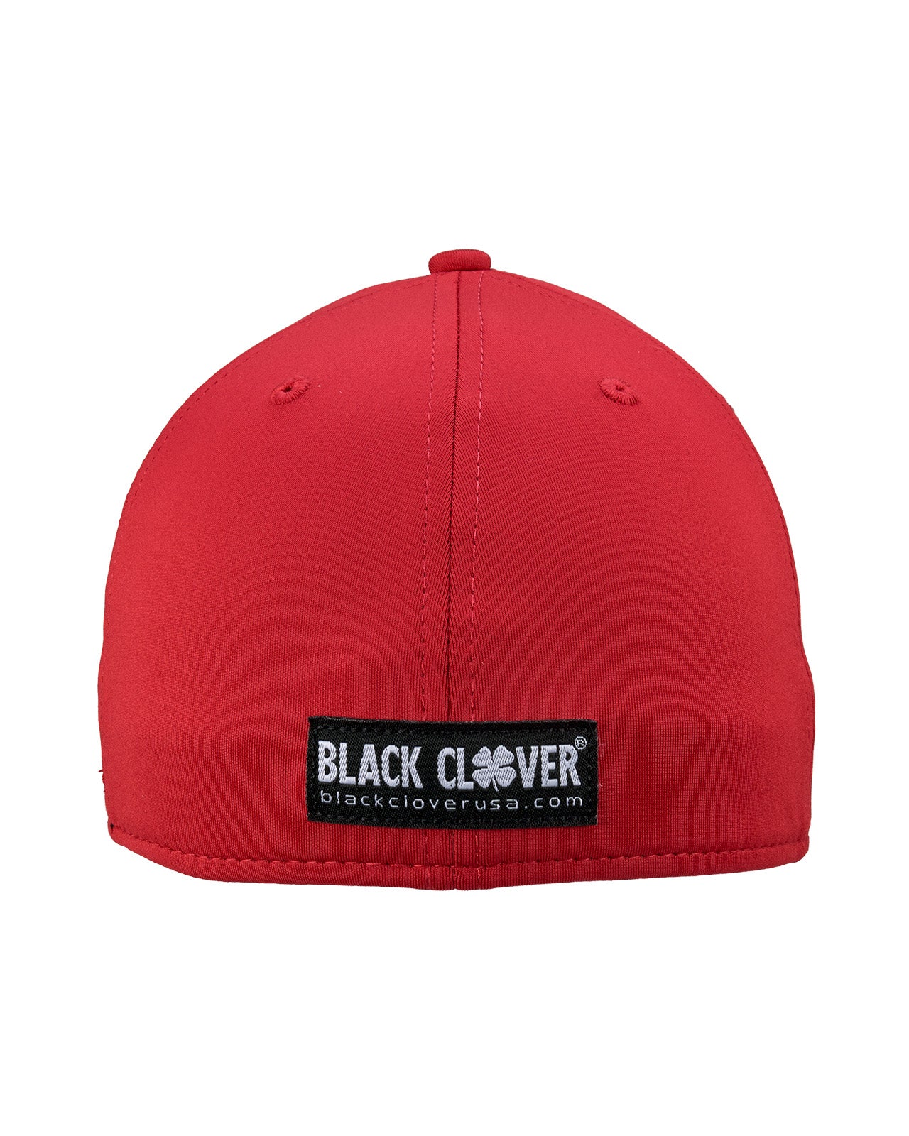 Bold, red hat from Black Clover featuring premium style and craftmanship. It features an embroidered black clover icon, and the words "Live Lucky" on the side.