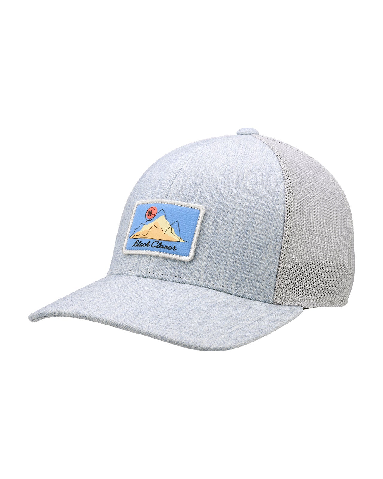 Grey hat from Black Clover with patch depicting mountain