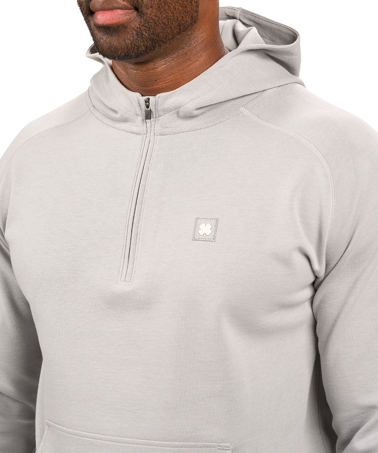 light grey hoodie with Black Clover logo on chest