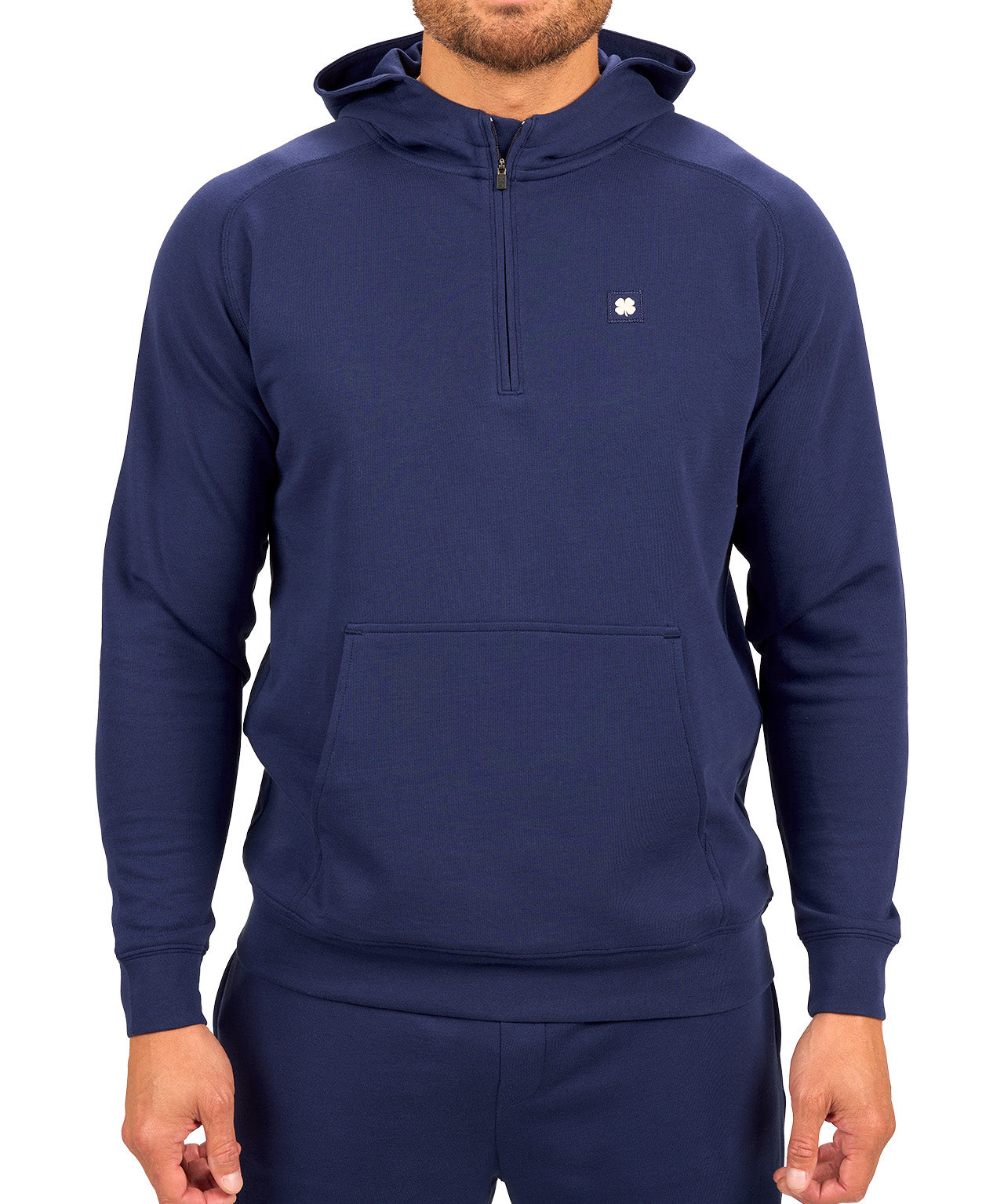 navy hoodie with Black Clover logo on chest