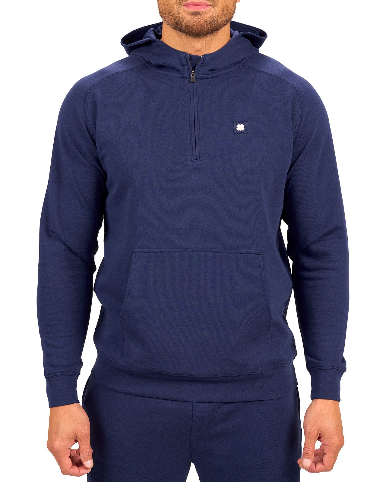 navy hoodie with Black Clover logo on chest